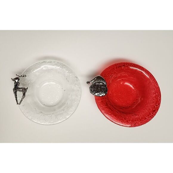 Lots of 2 Christmas Santa & Reindeer Glass dish with Santa 6.5” - Picture 2 of 10